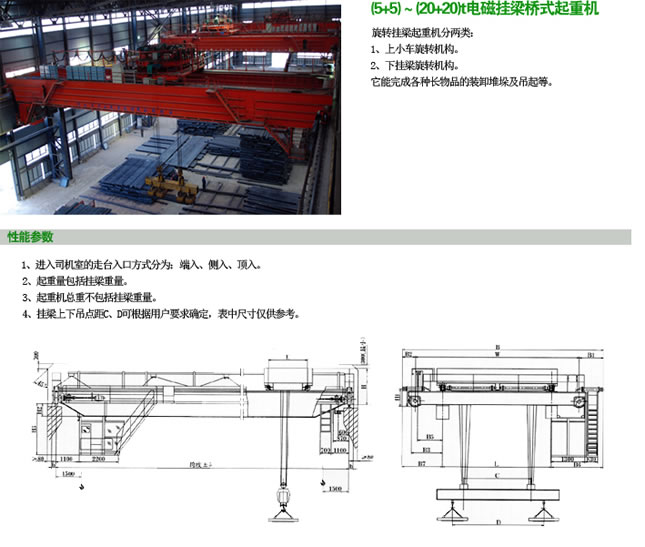 (5+5)～(20+20)t電磁掛梁橋式起重機